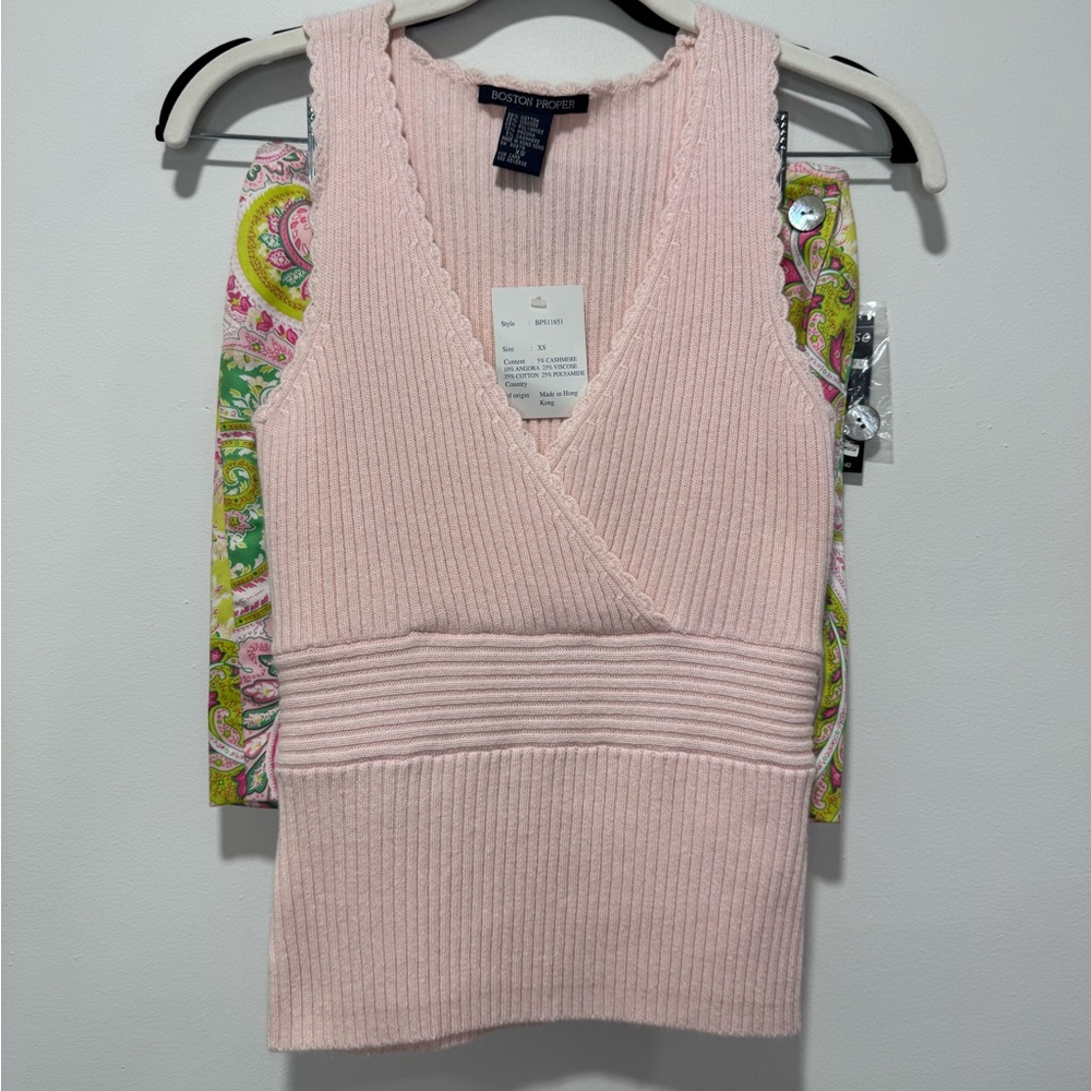 Boston Proper Light Pink V-Neck Knit Top